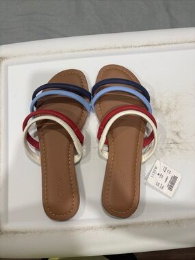 J. Crew Multicolor Strap Leather Slide Sandals